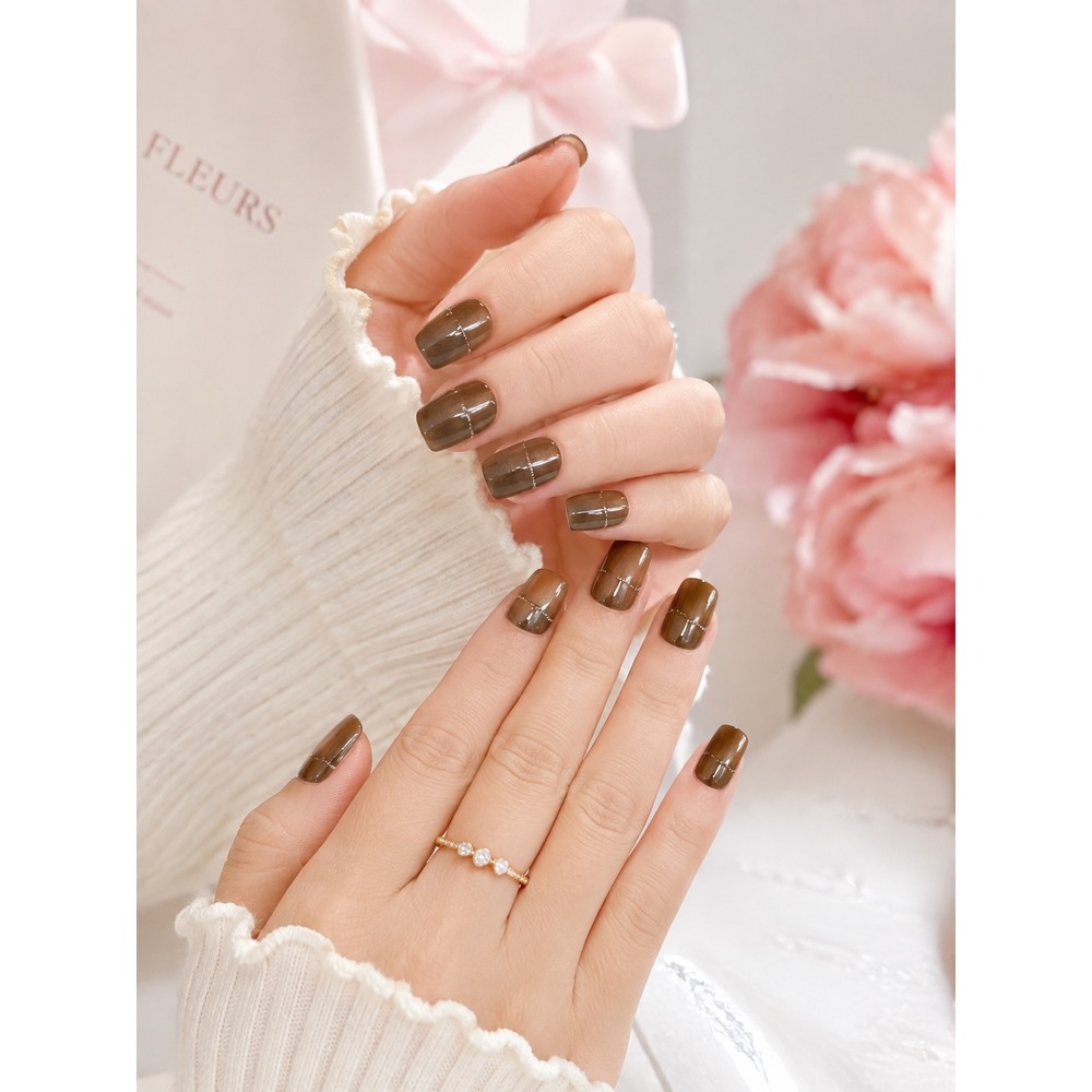 NEW Nail Tip Women Bronze New Cat Eye Square Press On Nails Small